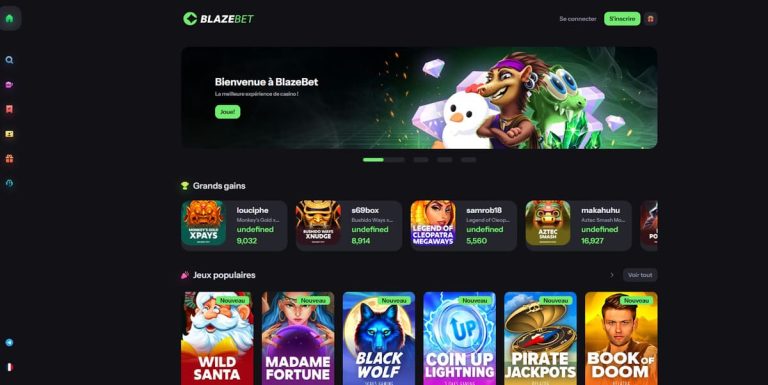 Blazebet Casino page accueil